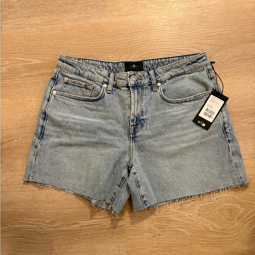 NWT 7 For All Mankind Monroe Long Denim Cutoff Shorts Sz 28